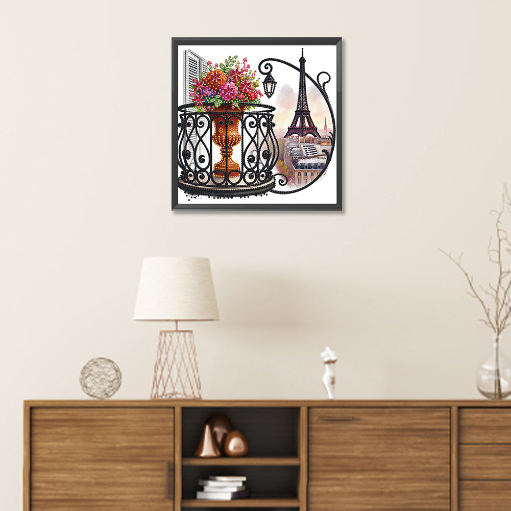 The Garden Balcony With A View Of The Eiffel Tower - Partial Special-Shaped Drill Diamond Painting 30*30CM