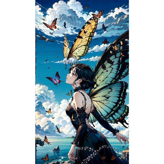 Butterfly Girl - Full AB Round Drill Diamond Painting 40*70CM
