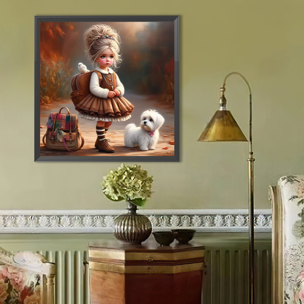Cute Girl With Big Eyes - Full Round Drill Diamond Painting 40*40CM