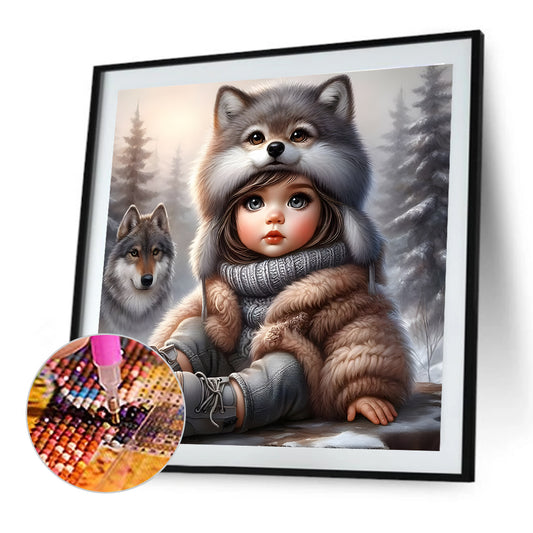 Cute Girl With Big Eyes - Full Round Drill Diamond Painting 30*30CM