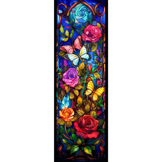 Flowers And Butterflies Glass Painting - Full AB Round Drill Diamond Painting 30*90CM