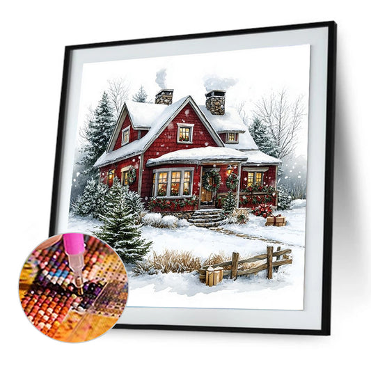 Snowy House - Full Round Drill Diamond Painting 30*30CM