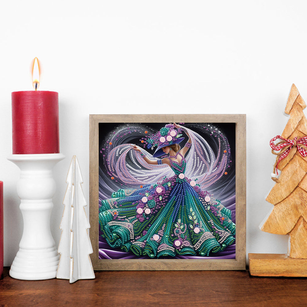 Woman With A Beautiful Skirt - Special Shaped Drill Diamond Painting 30*30CM