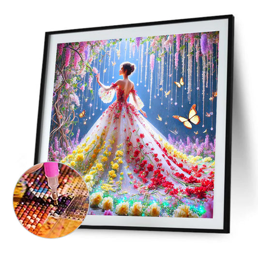 Flower Dress Girl - Full Round Drill Diamond Painting 40*40CM