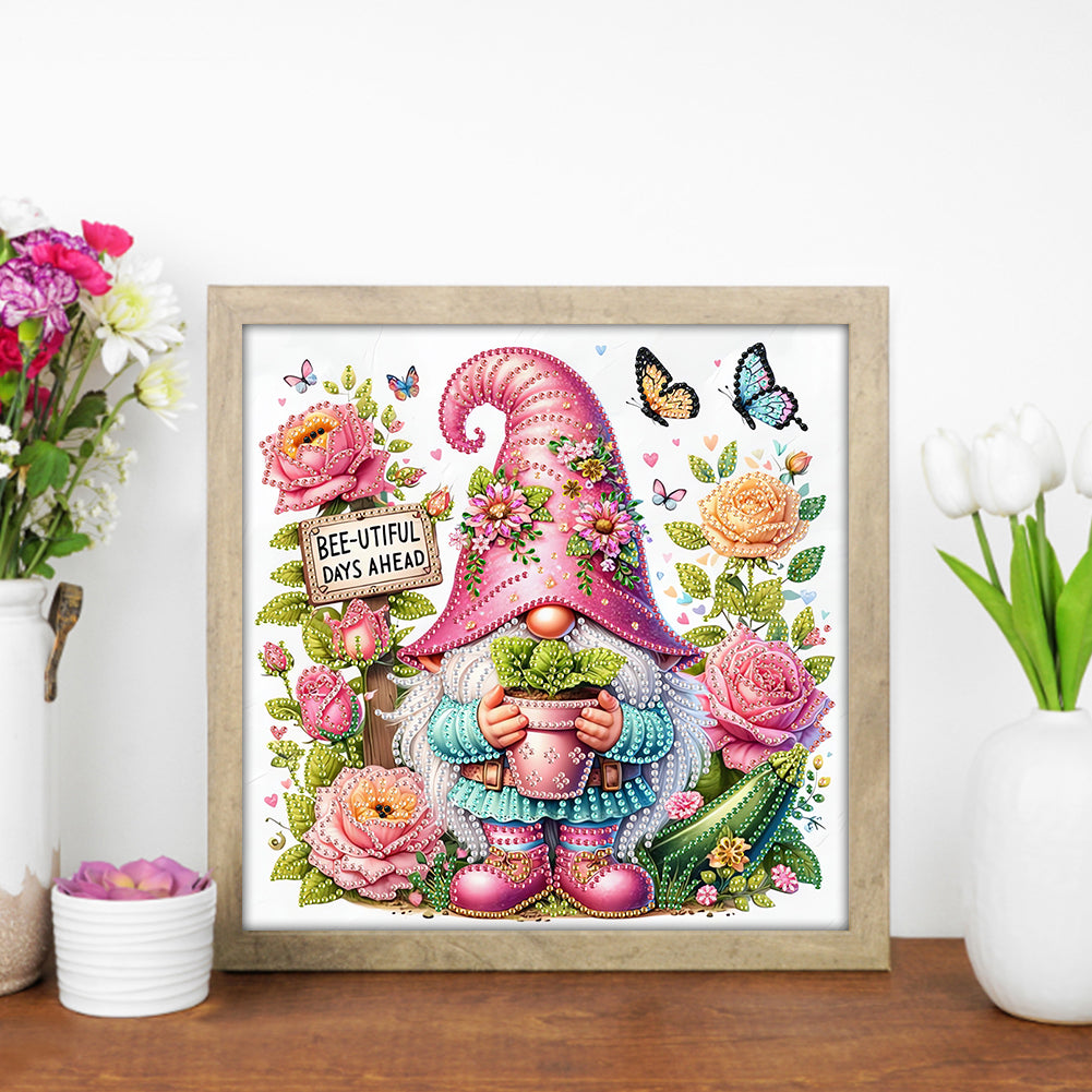 Flower And Gnome - Special Shaped Drill Diamond Painting 30*30CM