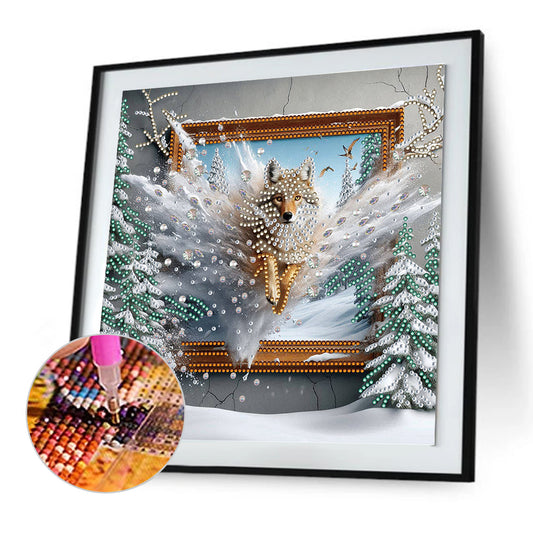 Wolf Escapes The Frame - Special Shaped Drill Diamond Painting 30*30CM