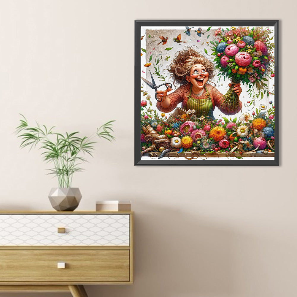 Happy People And Flowers - Full Round Drill Diamond Painting 40*40CM