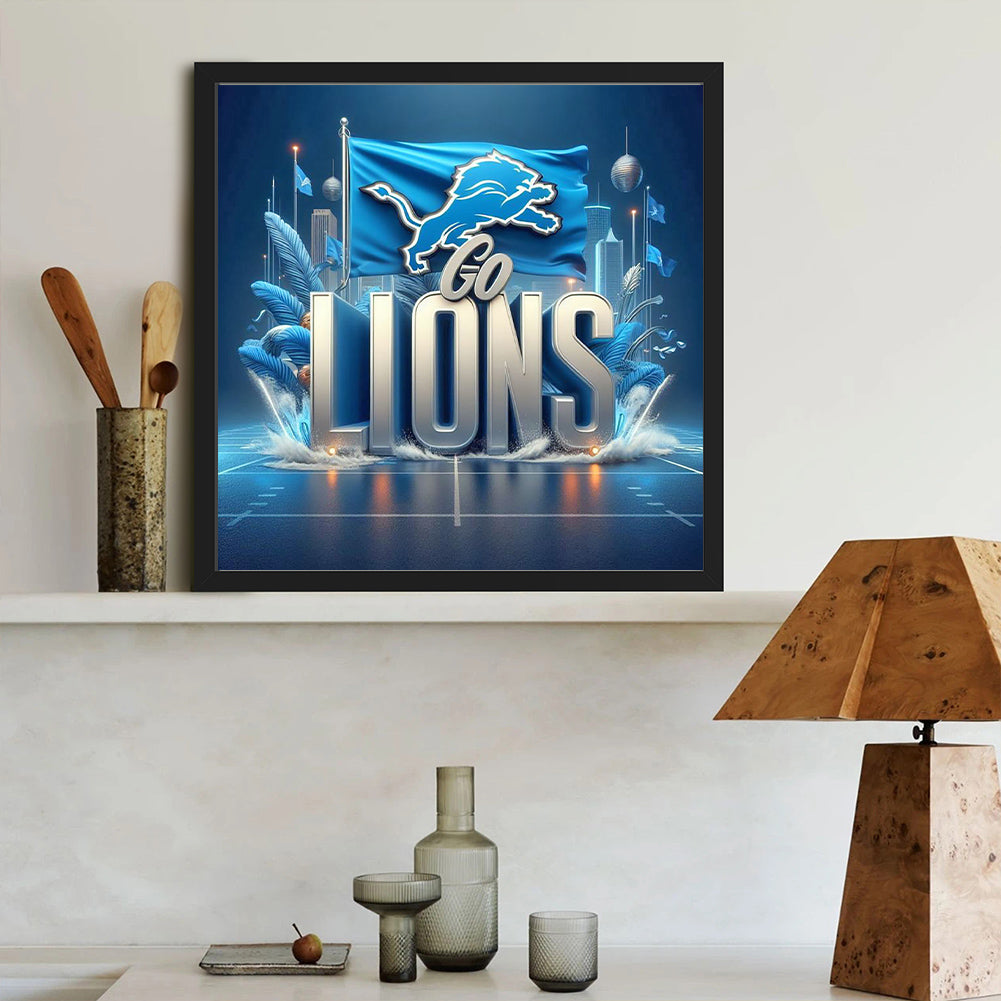 Detroit Lions Flag - Full Round Drill Diamond Painting 40*40CM