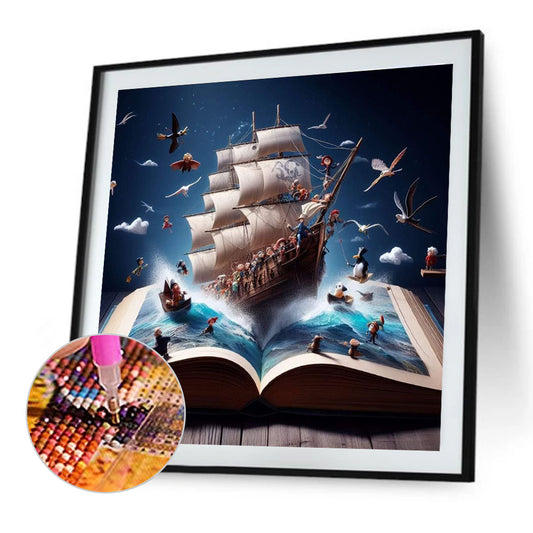 Sailboat In The Book - Full Round Drill Diamond Painting 50*50CM