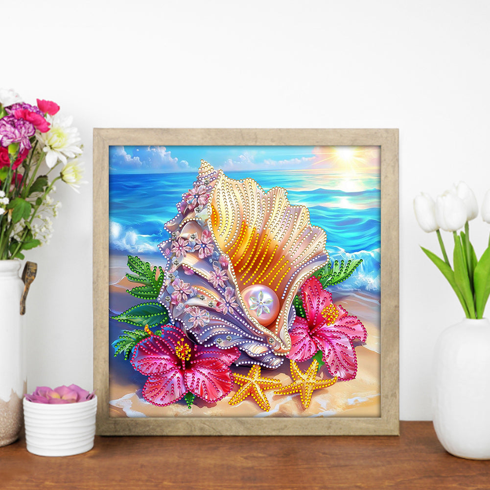 Shell Hibiscus Flower - Special Shaped Drill Diamond Painting 30*30CM