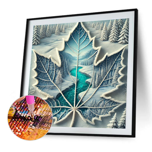 Snow Maple Leaf - Full Round Drill Diamond Painting 40*40CM