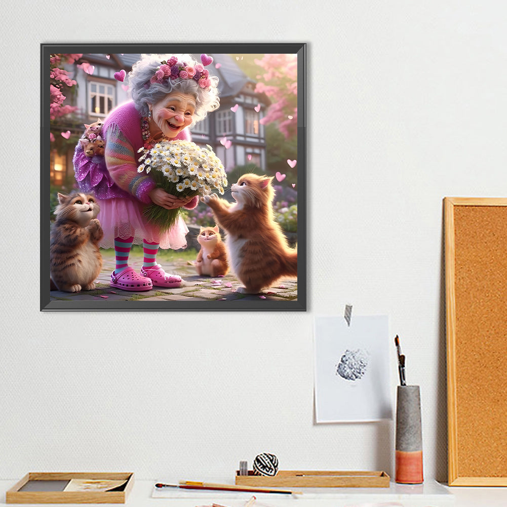 Cute Old Lady - Full Round Drill Diamond Painting 40*40CM