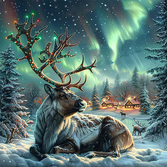 Moose In The Polar Night - Full AB Round Drill Diamond Painting 40*40CM