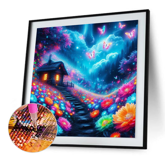 Butterfly House At Night - Full Round Drill Diamond Painting 30*30CM