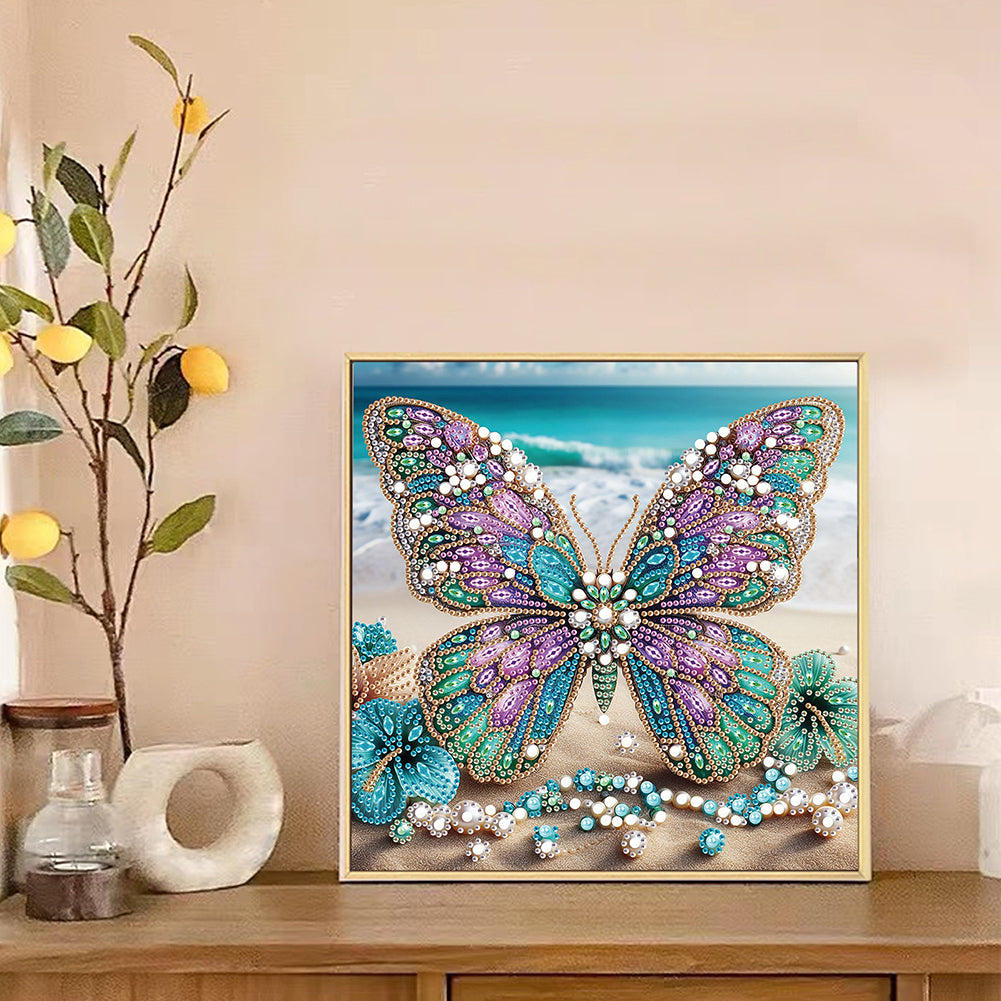 Beach Butterfly - Special Shaped Drill Diamond Painting 30*30CM