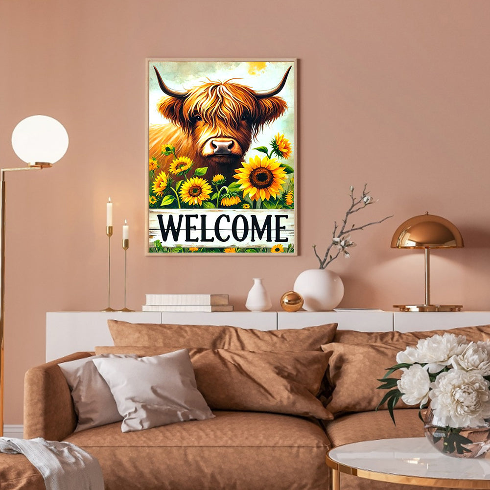 Sunflower Highland Yak - Full Round Drill Diamond Painting 30*40CM