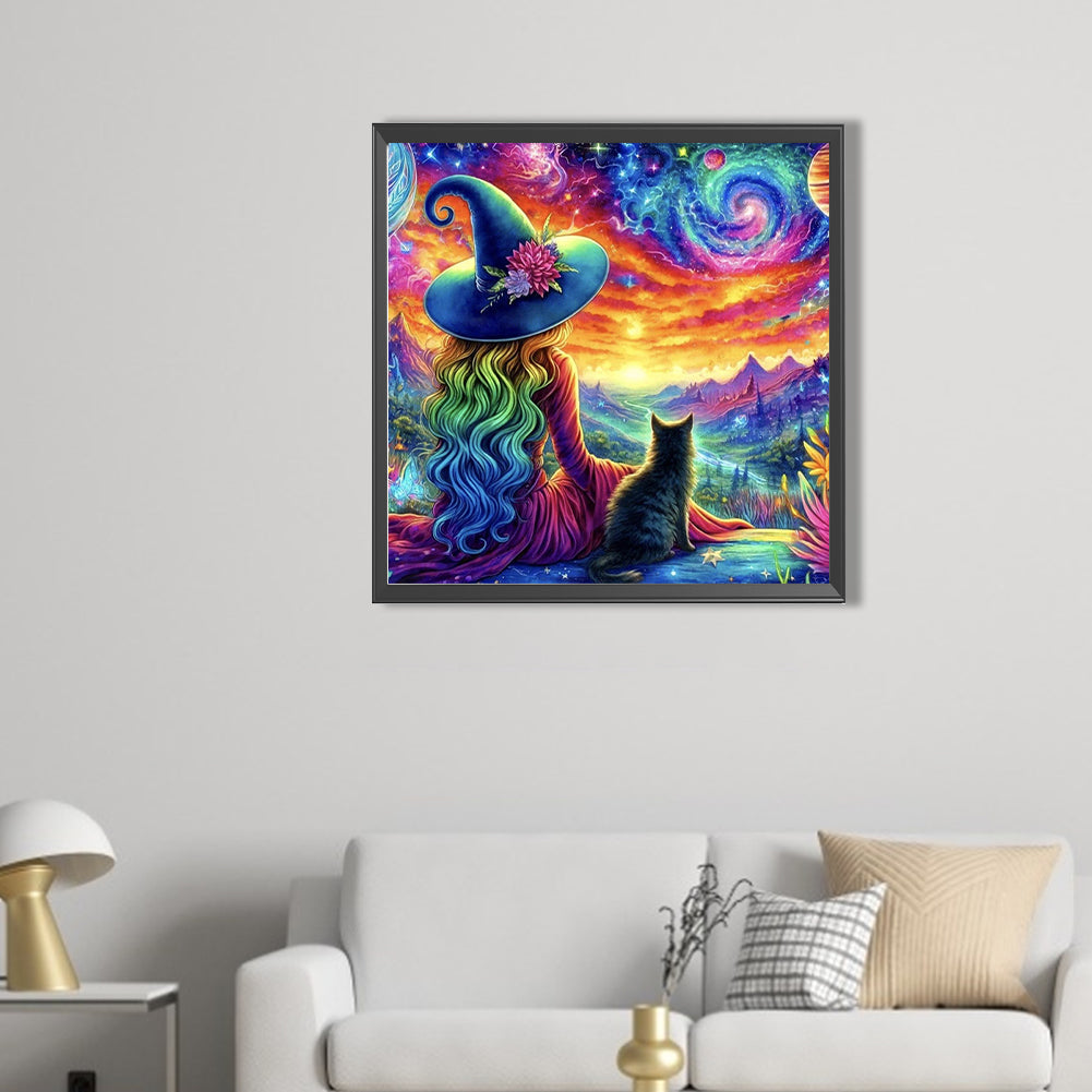 Witch And Black Cat - Full AB Round Drill Diamond Painting 50*50CM