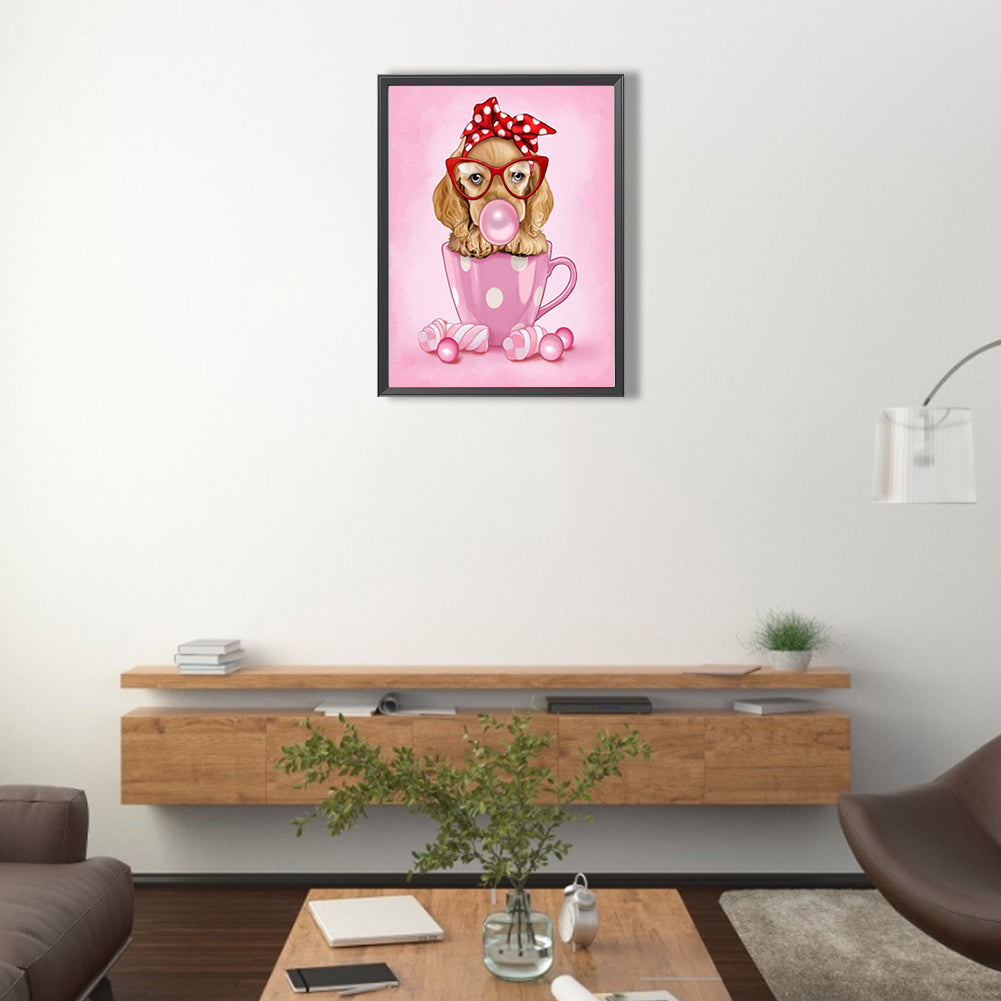 Fashionable Puppy In The Cup - Full AB Round Drill Diamond Painting 30*40CM
