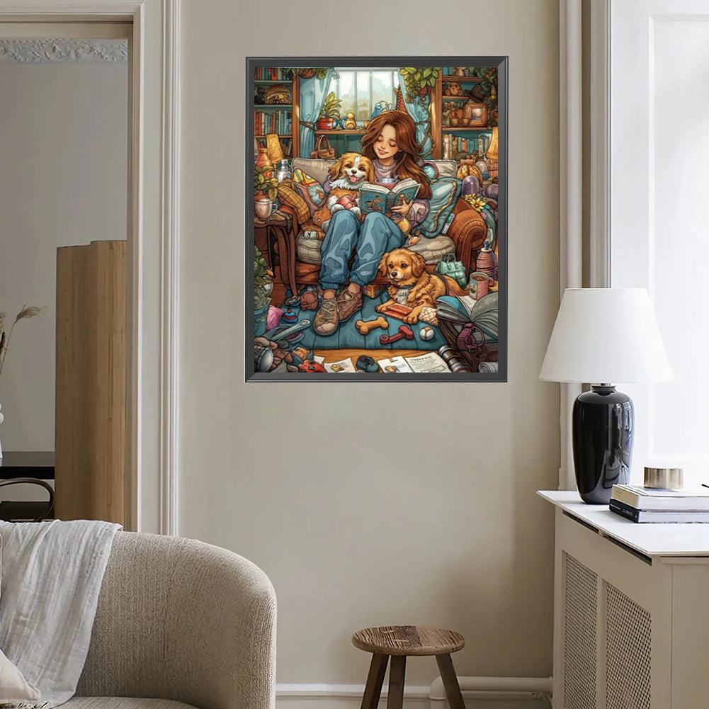 Dog With Girl - Full Square Drill Diamond Painting 40*50CM