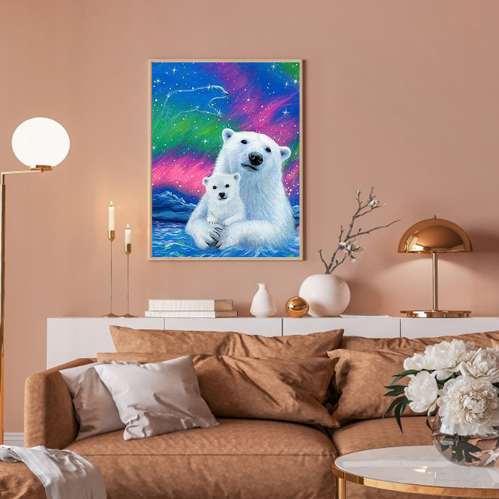 Polar Bear Under The Aurora - Full Round Drill Diamond Painting 30*40CM