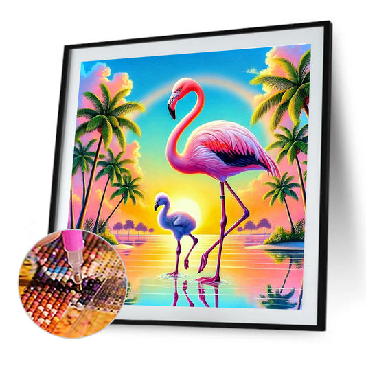 Hawaiian Flamingos In Summer - Full Round Drill Diamond Painting 30*30CM