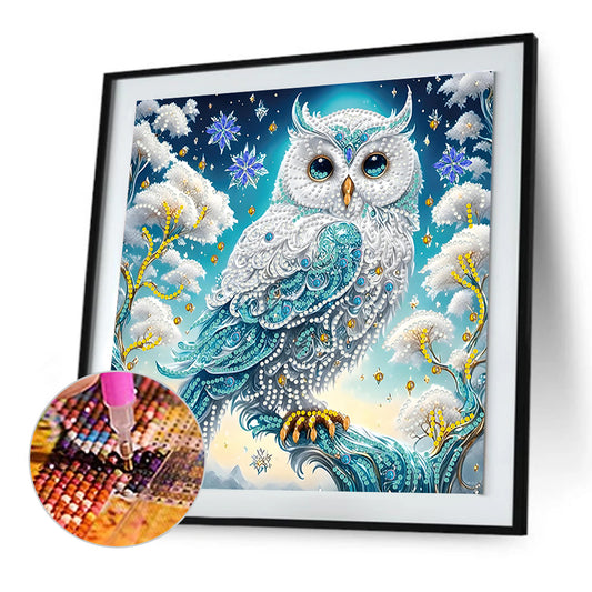 Blue And White Feather Owl - Special Shaped Drill Diamond Painting 30*30CM