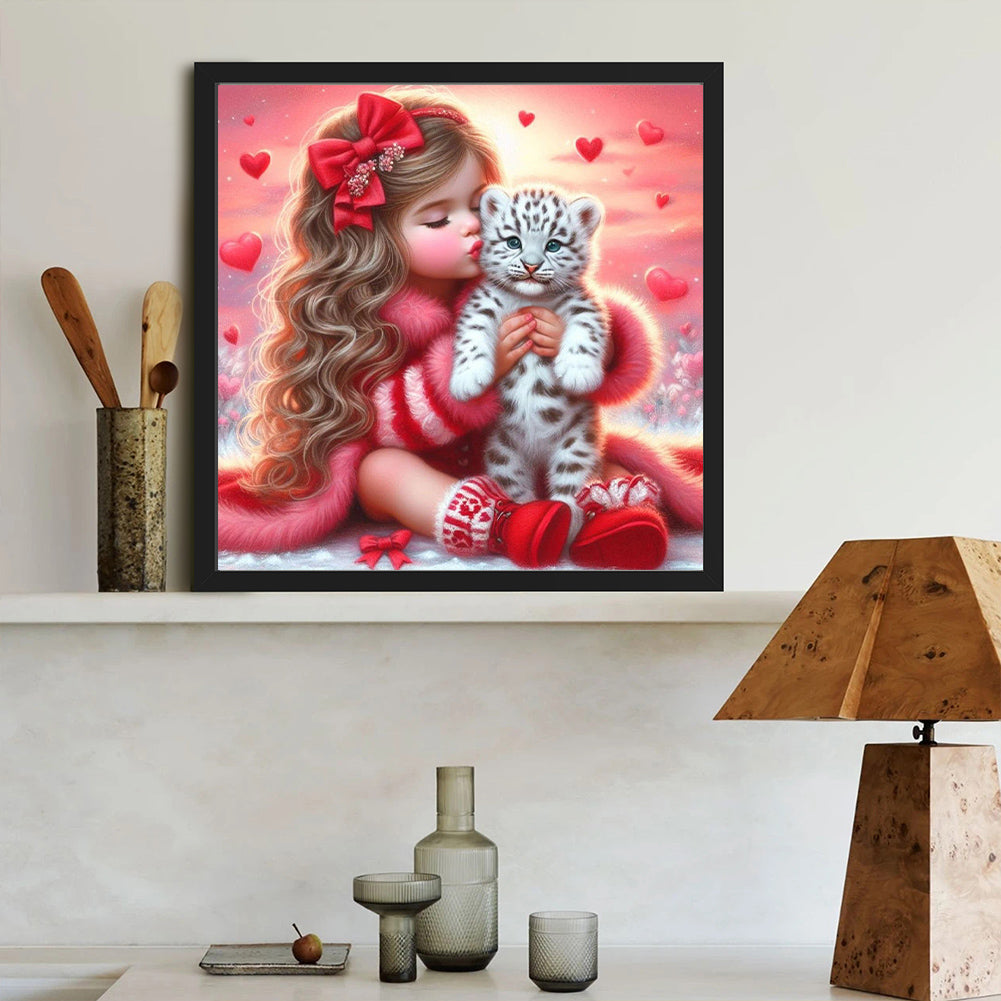 Love Girl And White Tiger - Full Round Drill Diamond Painting 40*40CM