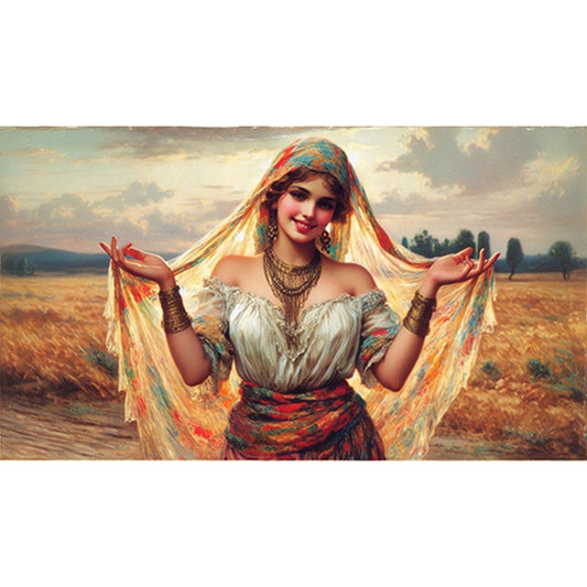 Woman Smiling In The Wheat Field - Full Square Drill Diamond Painting 70*40CM