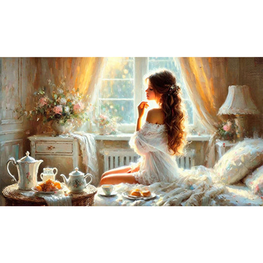 Woman Eating Breakfast - Full Square Drill Diamond Painting 70*40CM