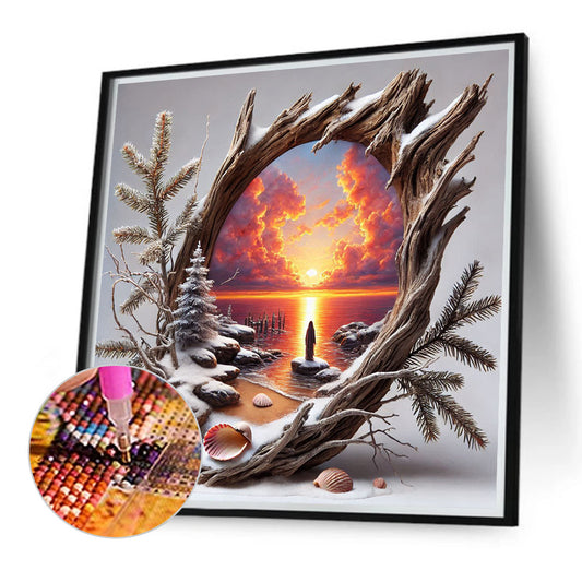Dead Pine Trunk, Sunset And Dusk - Full Round Drill Diamond Painting 40*40CM