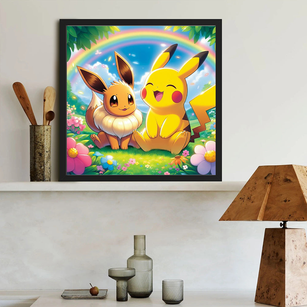 Pok¨¦mon, Pikachu, Eevee - Full Round Drill Diamond Painting 40*40CM