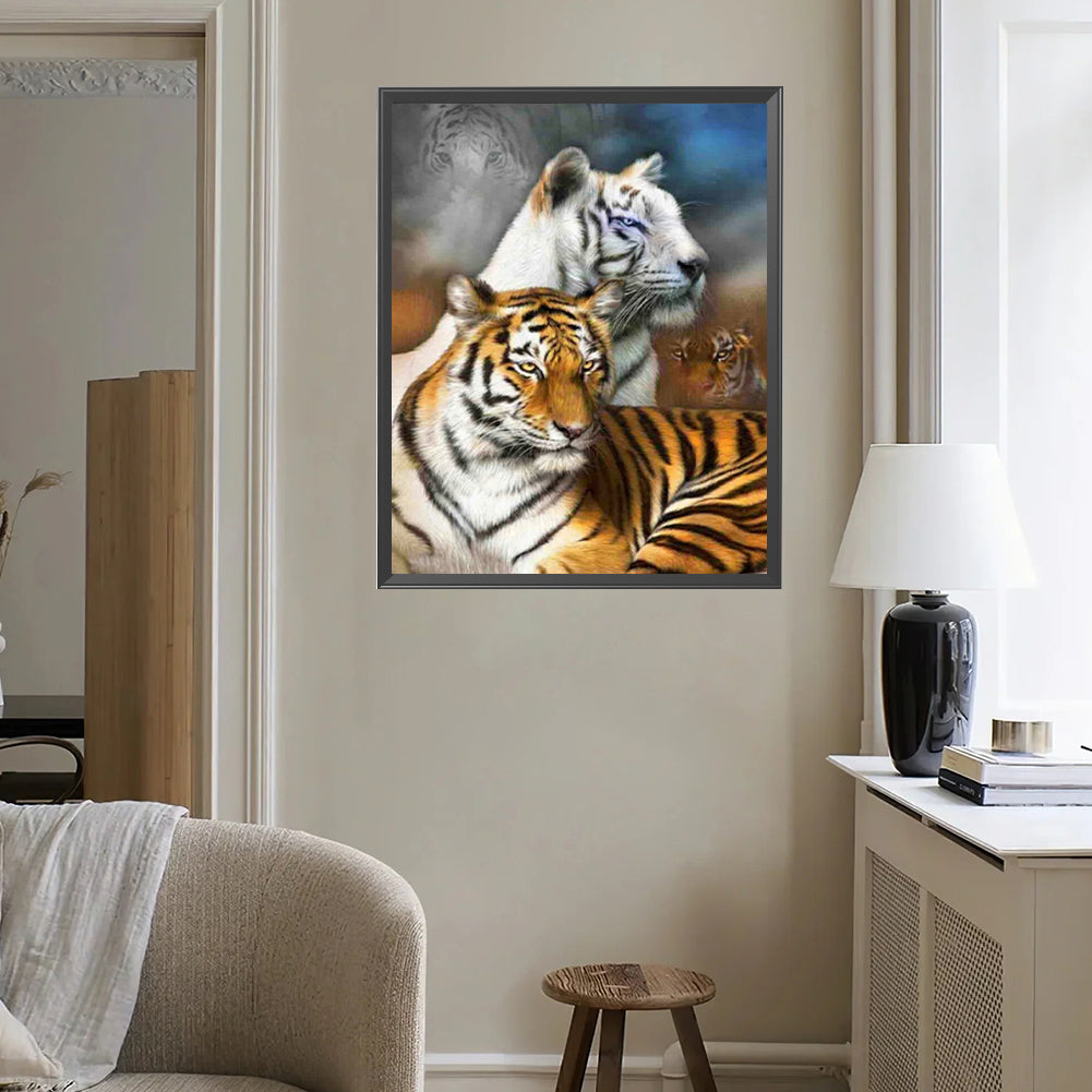Yellow And White Tiger - Full Square Drill Diamond Painting 40*50CM