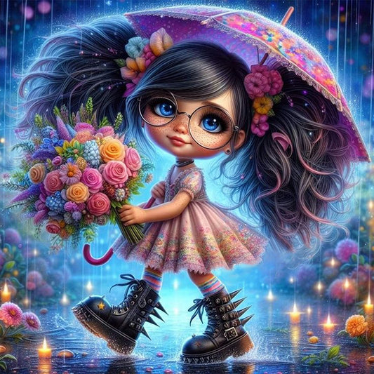 Cute Girl With Umbrella - Full AB Round Drill Diamond Painting 40*40CM