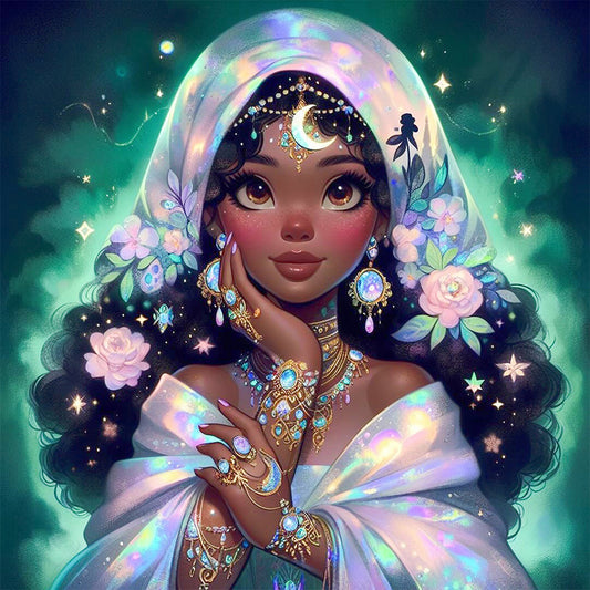 Exotic Black-Haired Girl - Full AB Round Drill Diamond Painting 40*40CM