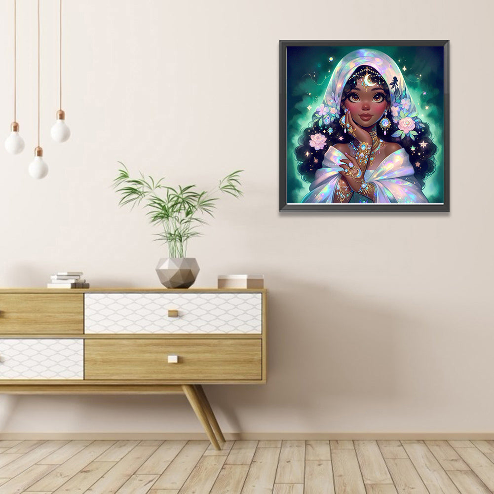 Exotic Black-Haired Girl - Full AB Round Drill Diamond Painting 40*40CM
