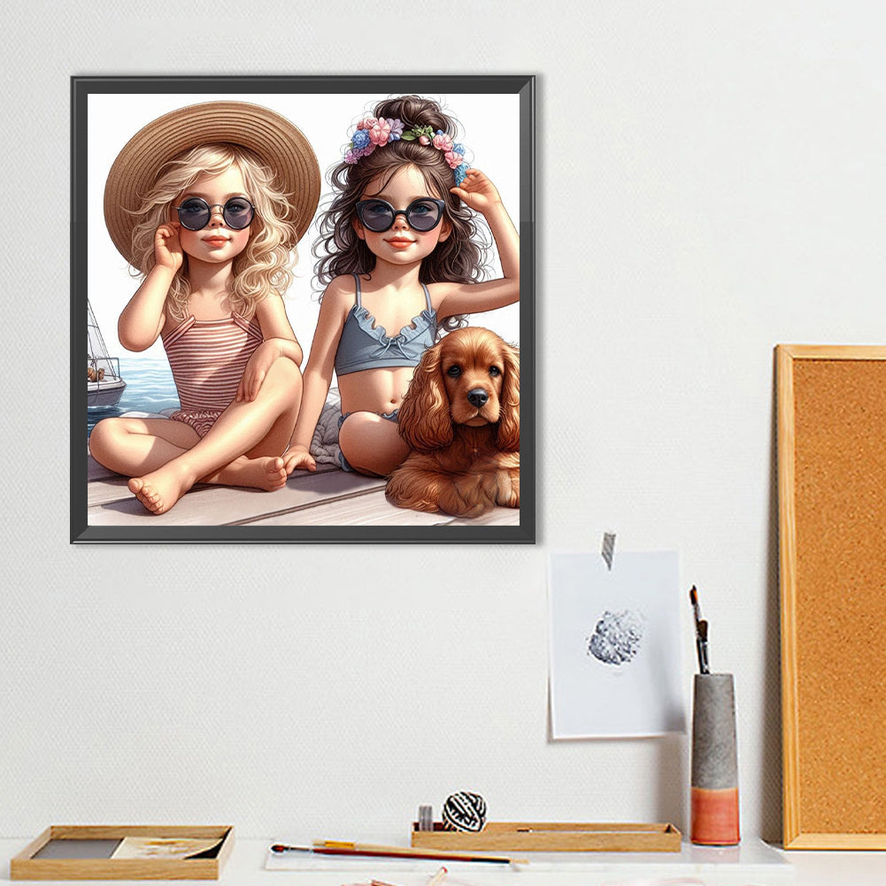 Two Girls With Sunglasses - Full Round Drill Diamond Painting 40*40CM