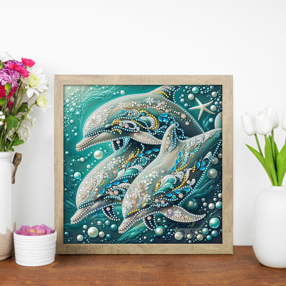 Marine Animals Dolphins - Special Shaped Drill Diamond Painting 30*30CM