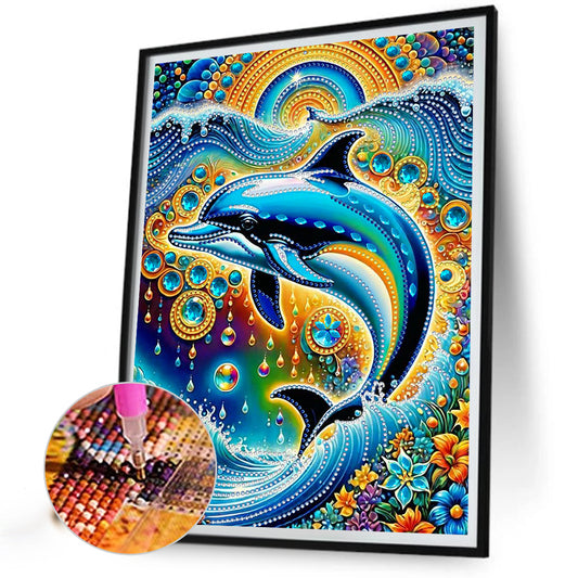 Marine Animals Dolphins - Special Shaped Drill Diamond Painting 30*40CM