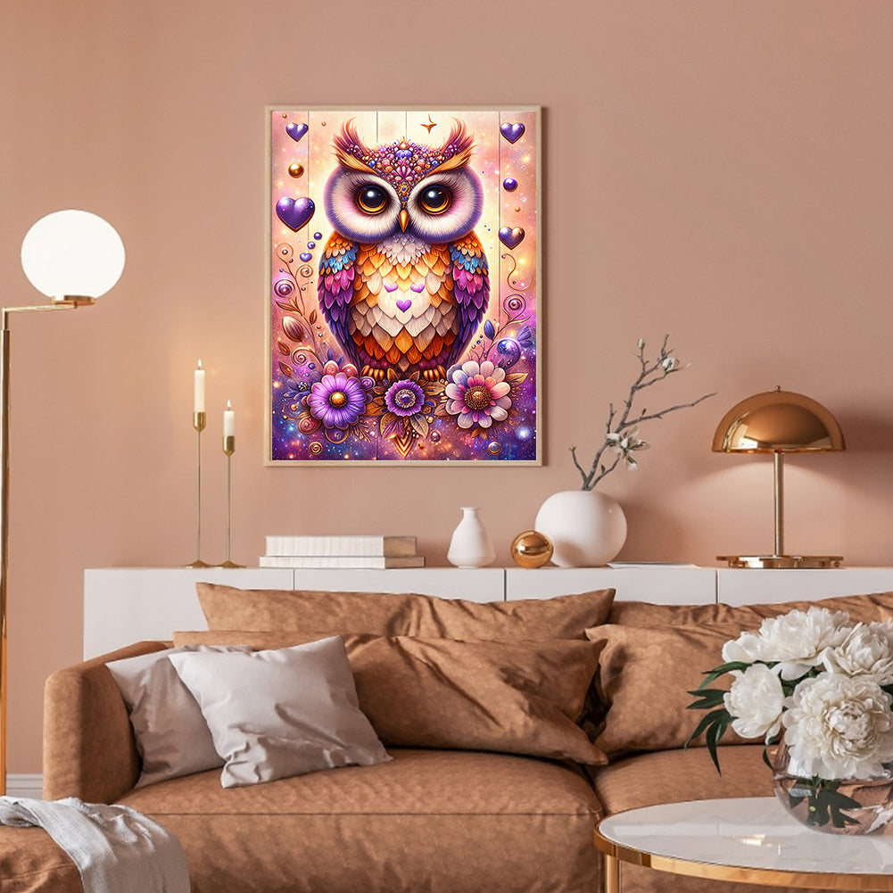 Flower Owls - Full Round Drill Diamond Painting 30*40CM