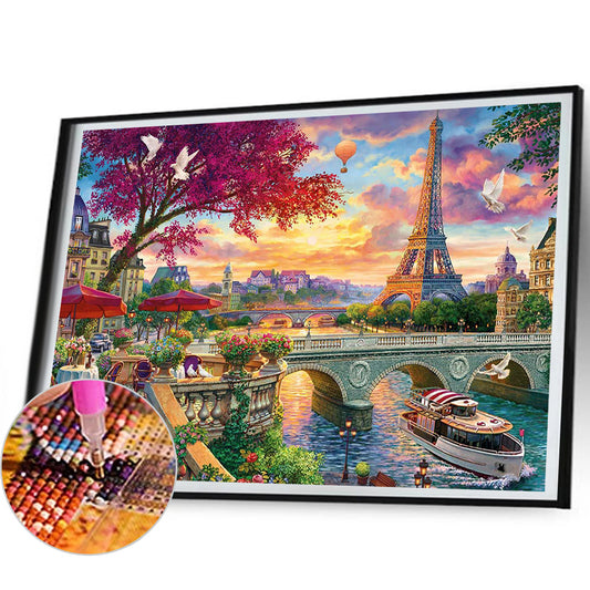 Eiffel Tower Scenery - Full Round Drill Diamond Painting 50*35CM