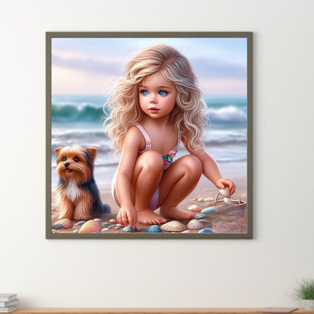 Girl And Dog - Full Round Drill Diamond Painting 40*40CM