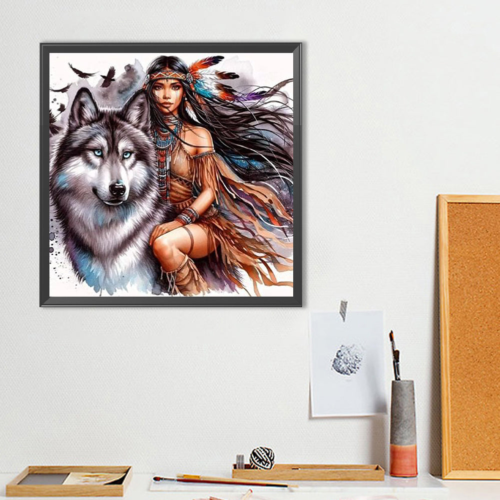 Girl And Wolf - Full Round Drill Diamond Painting 40*40CM