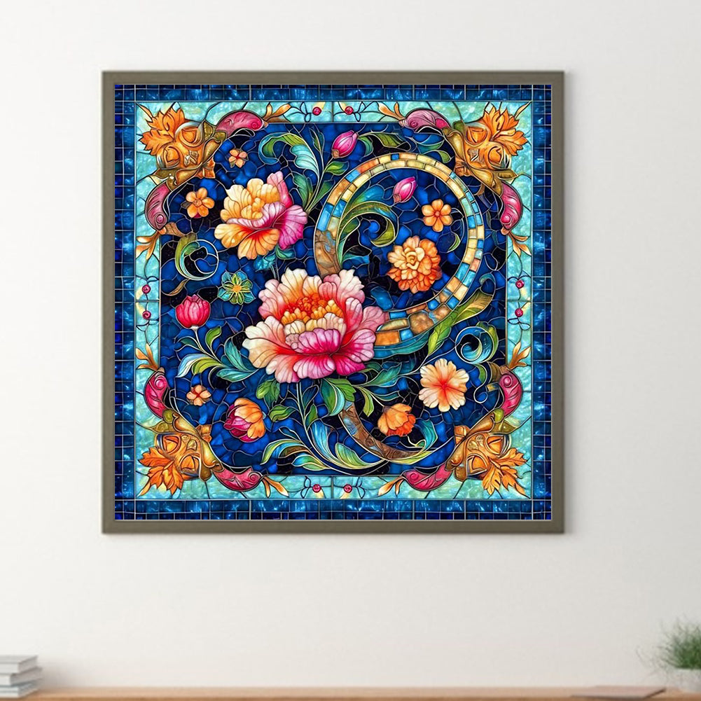 Glass Style Flowers - Full Round Drill Diamond Painting 40*40CM
