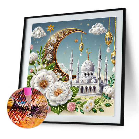 White Flower Crescent Castle - Special Shaped Drill Diamond Painting 30*30CM