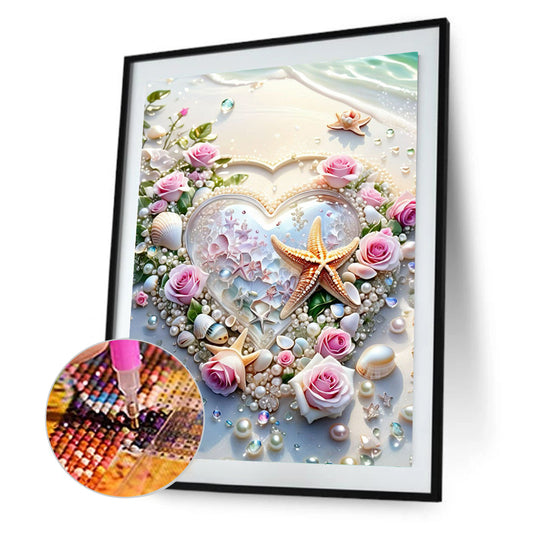 Rose Starfish Heart - Full Round Drill Diamond Painting 30*40CM