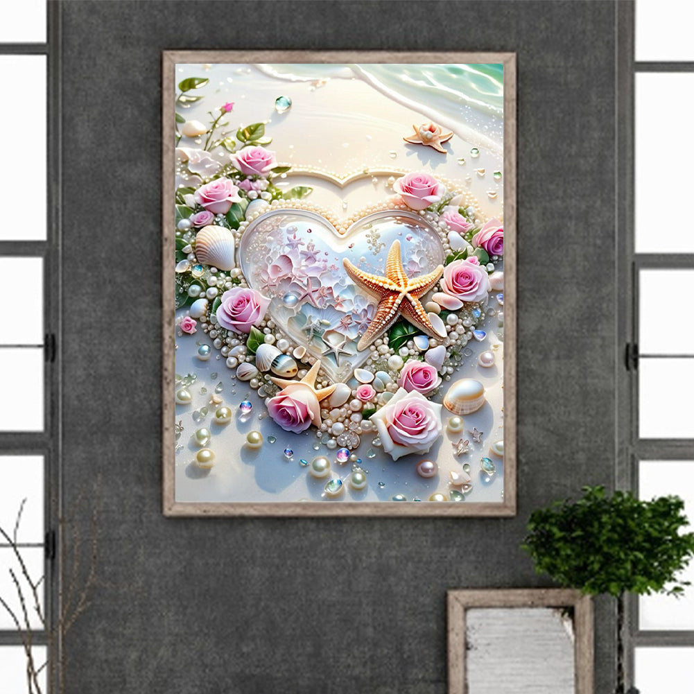 Rose Starfish Heart - Full Round Drill Diamond Painting 30*40CM