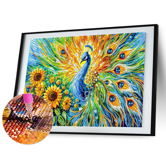 Sunflower Peacock - Special Shaped Drill Diamond Painting 40*30CM