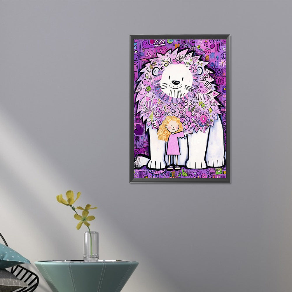 Little Girl And Lion - Full AB Round Drill Diamond Painting 40*60CM