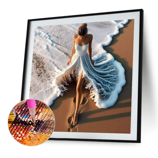 Girl In Wave Skirt - Full Round Drill Diamond Painting 40*40CM