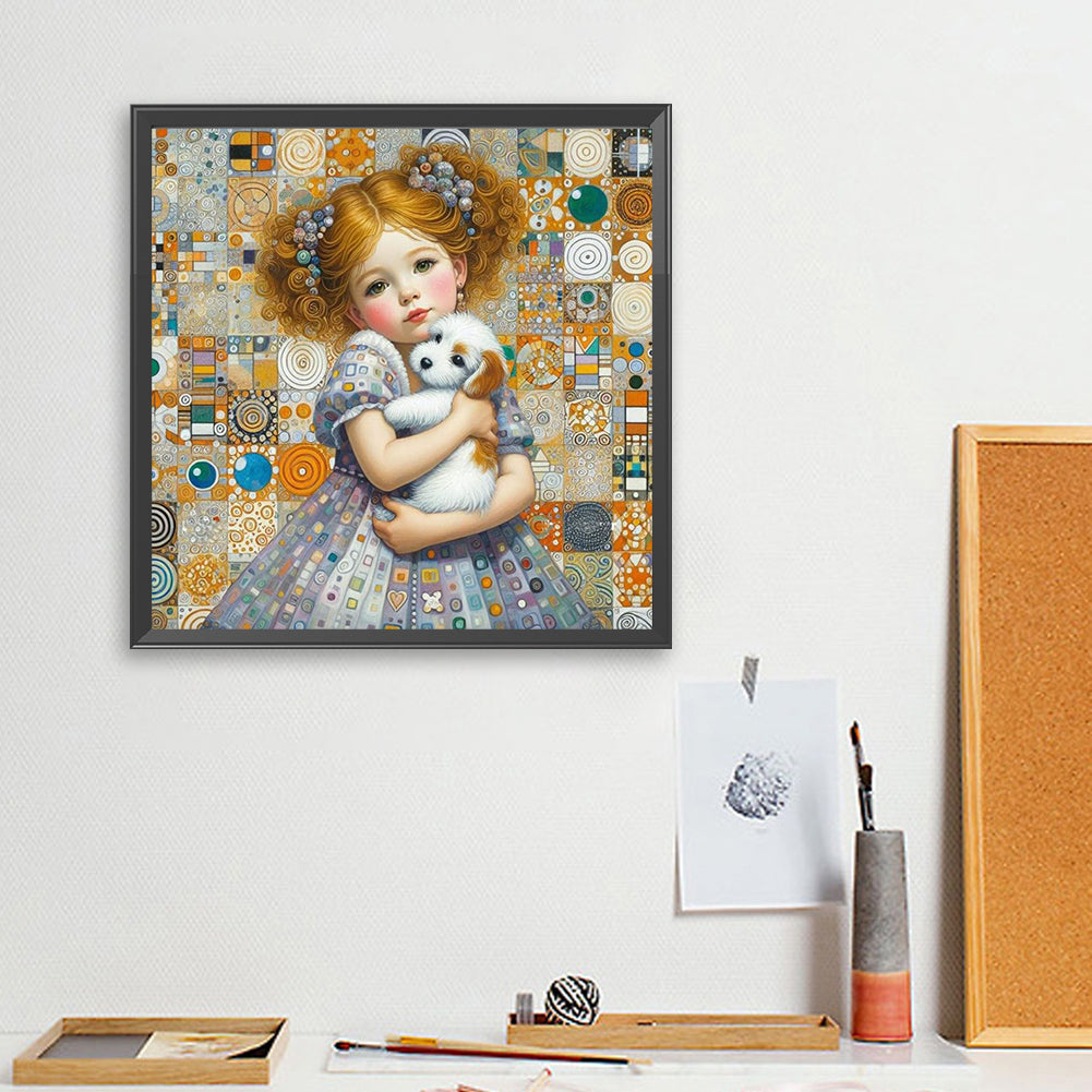 Little Girl Holding A Dog - Full Square Drill Diamond Painting 40*40CM